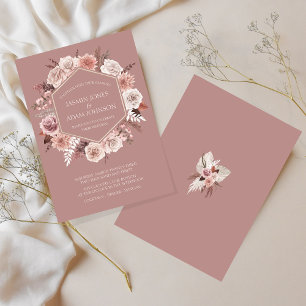 Invitation Boho Dusty Mariage de couronne de fleurs rose
