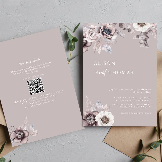 Invitation Boho Dusty Mauve QR Code 2 en 1 Mariage (Créateur téléchargé)