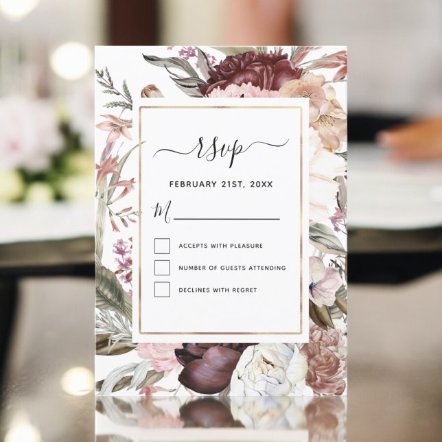 Invitation Boho Dusty Pink Burgundy Wedding RSVP (Créateur téléchargé)