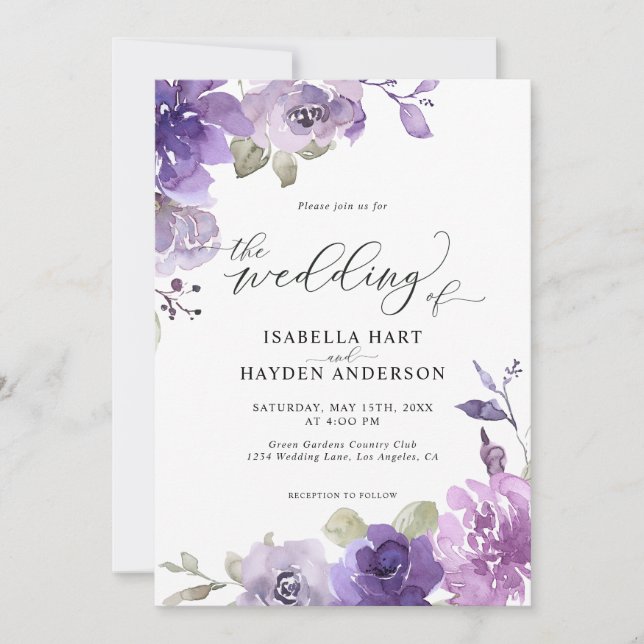 Invitation Boho Dusty Purple Mauve Lilac Mariage Floral (Devant)