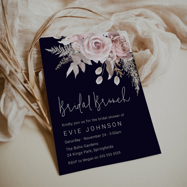 Invitation Boho Dusty Rose et Fête des mariées de marine Brun (Créateur téléchargé)