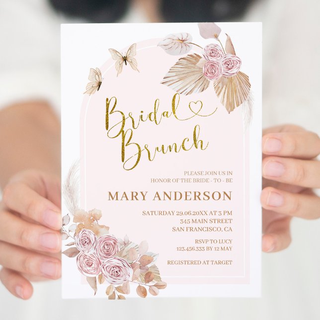 Invitation Boho Dusty rose Fête des mariées florale Brunch (Créateur téléchargé)
