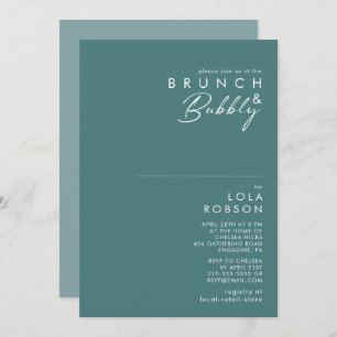 Invitation Boho Dusty Vert & Bleu Brunch et Douche Bubbly