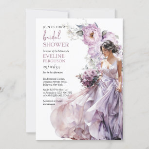 Invitation Boho dusty violet vert fleuri robe mariage