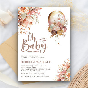 Invitation Boho Earthy Floral Balloon Girl Baby shower