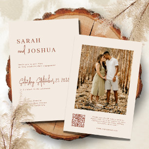 Invitation Boho Earthy Moderne Unique Qr Code Script Photo