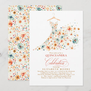 Invitation Boho Elegant Fleur sauvage Floral Fall Quinceanera