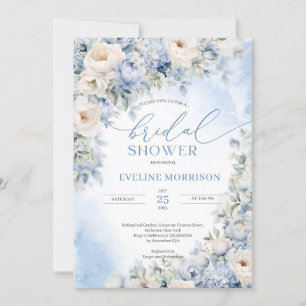 Invitation Boho Elegant hiver bleu poussiéreux et fleurs d'iv