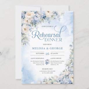 Invitation Boho Elegant hiver Dusty Bleu et Fleurs d'ivoire