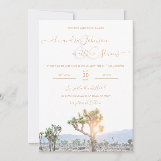 Invitation Boho Elegant Orange Joshua Tree Mariage (Devant)