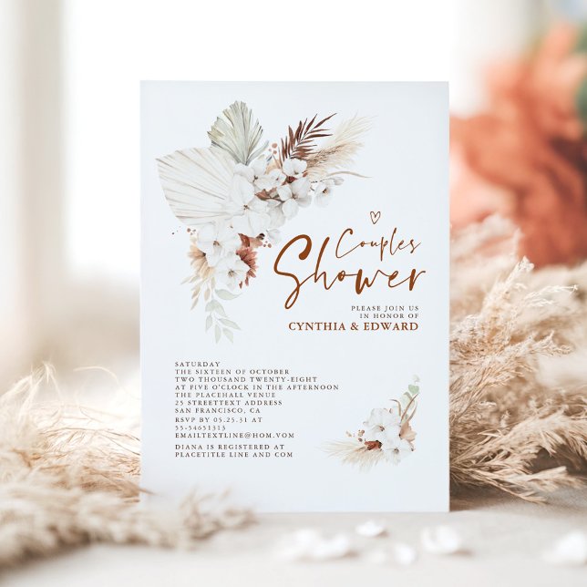 Invitation Boho Elegant Terracotta Floral Couples Douche (Boho Couples Shower Invitation)