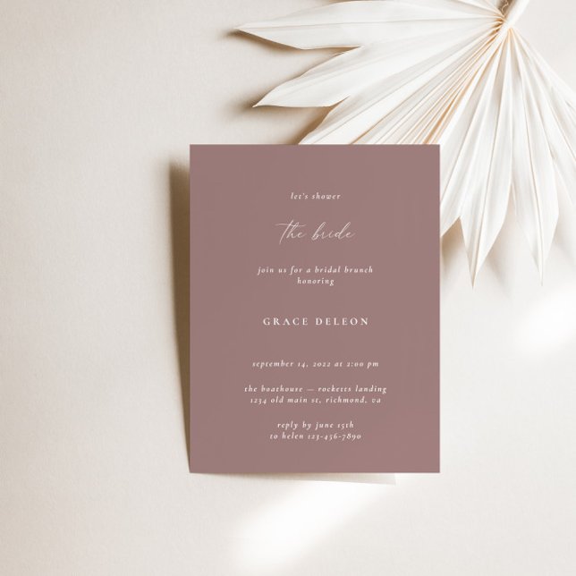 Invitation Boho Elégante Fête des mariées moderne Dusty Mauve (Boho Elegant Modern Dusty Mauve Bridal Shower Invitation)