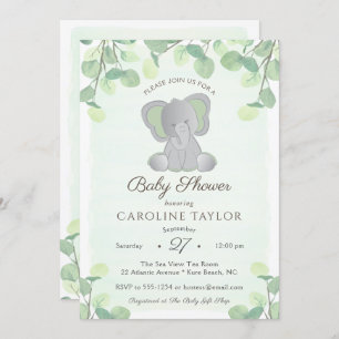 Invitation Boho Elephant Aquarelle Baby shower vert