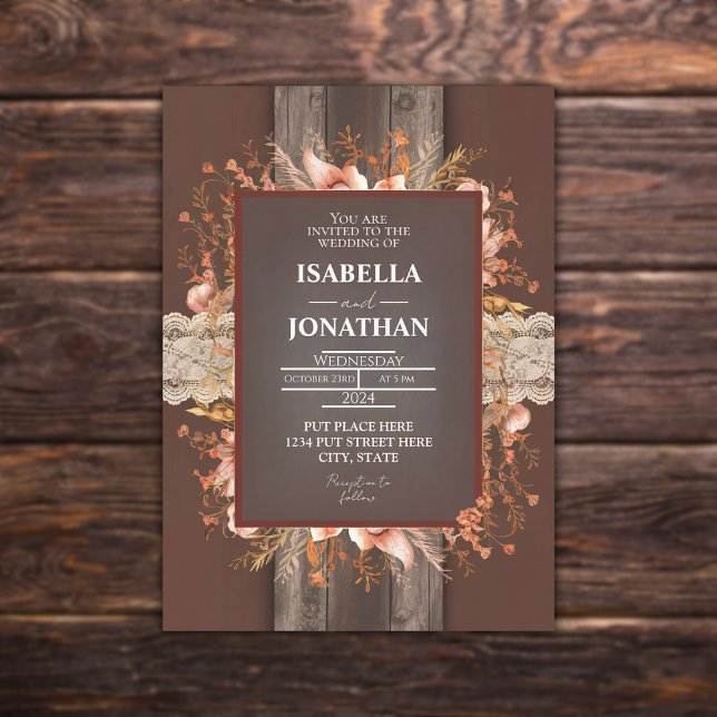 Invitation Boho en bois Mariage rustique (Créateur téléchargé)