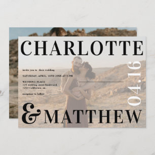 Invitation Boho en gras noms noir blanc photo mariage photo