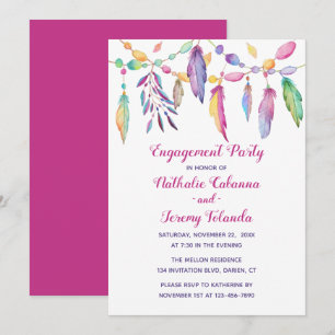 Invitation Boho Engagement Party Feathers Amérindien