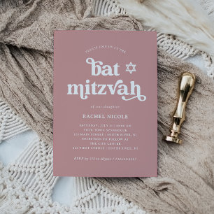 Invitation Boho et Rétro Rose Poussiéreuse Bat Mitzvah