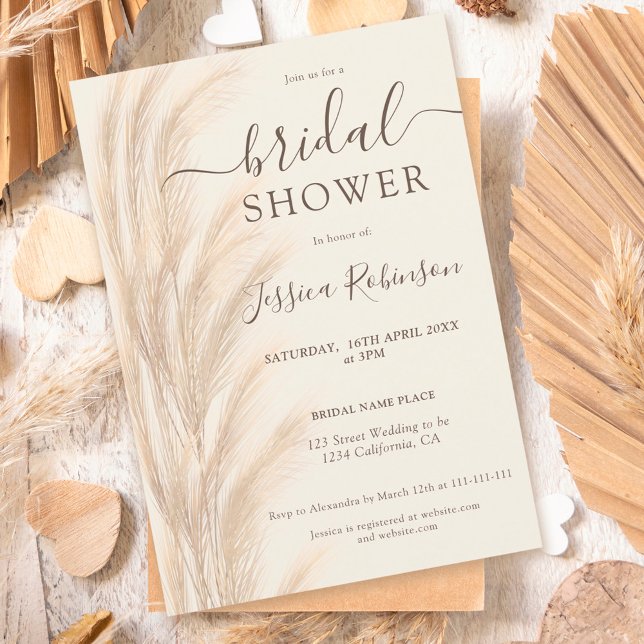 Invitation Boho été pampas herbe aquarelle nuptiale douche (Créateur téléchargé)