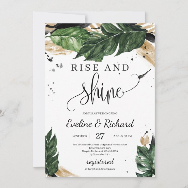 Invitation Boho été tropical feuille or se lève et brille (Devant)