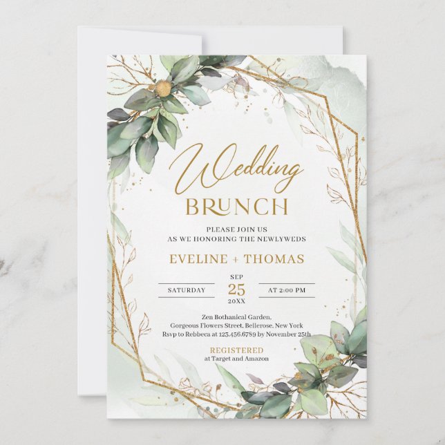 Invitation Boho Eucalyptus branches verdoyantes brunch mariag (Devant)