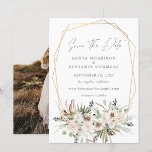 Invitation Boho Eucalyptus & Flore beige Enregistrer la date
