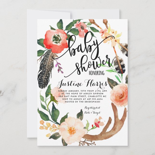 Invitation Boho fait varier le pas de l'invitation de baby (Devant)