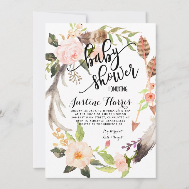 Invitation Boho fait varier le pas de l'invitation de baby (Devant)