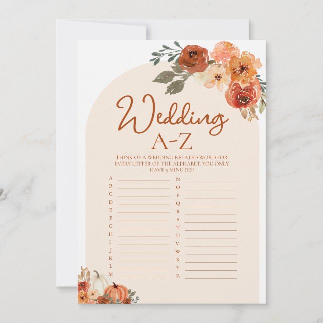 Invitation Boho Fall Citrouille Mariage Fête des mariées A-Z  (Devant)