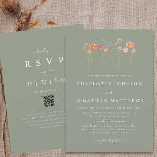 Invitation Boho Fall Fleur sauvage Sage Green Mariage QR Code