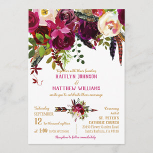 Invitation Boho Fall Floral Arrow Bouquet Mariage