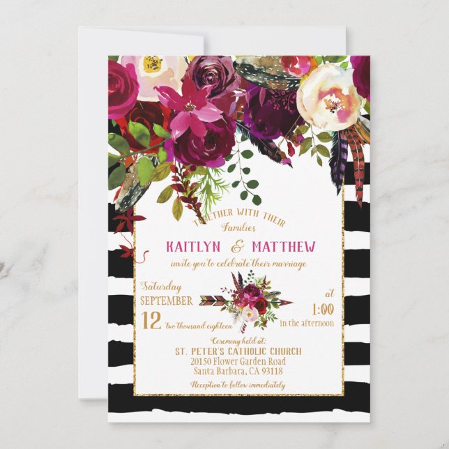 Invitation Boho Fall Floral Arrow Bouquet Mariage de bande (Devant)