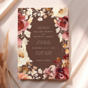 Invitation Boho Fall Floral Crème Brown Bourgogne Mariage