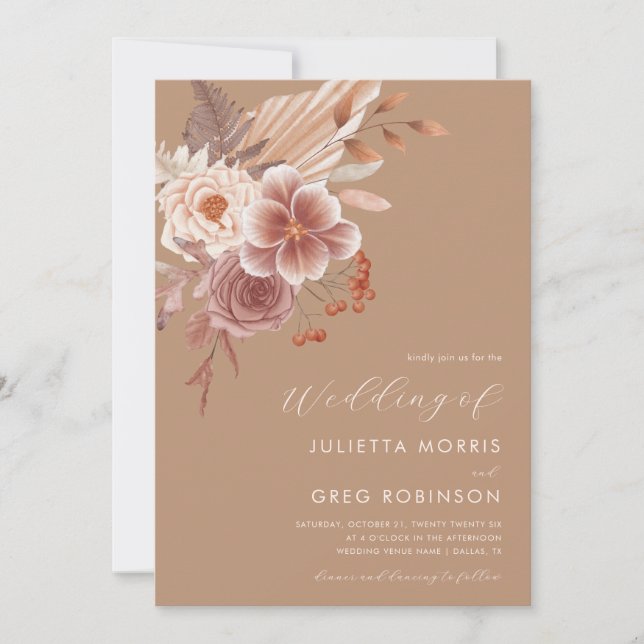 Invitation Boho Fall Floral QR Code Photo Automne Mariage (Devant)
