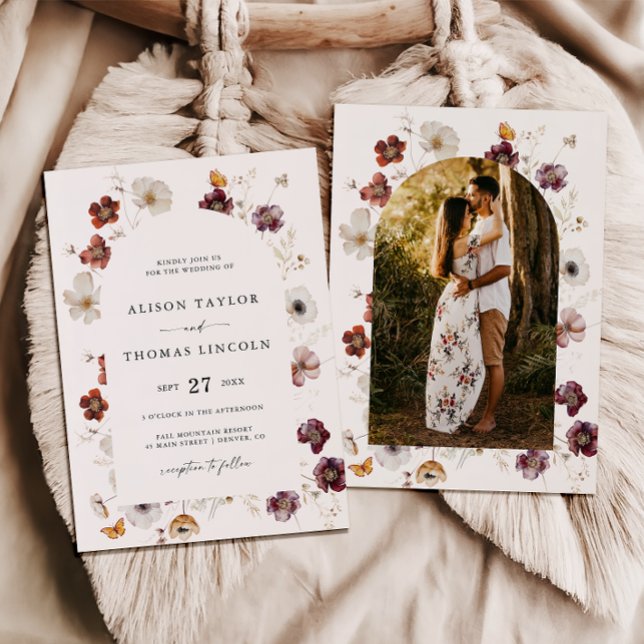 Invitation Boho Fall Florals Mariage Arch Photo (Créateur téléchargé)