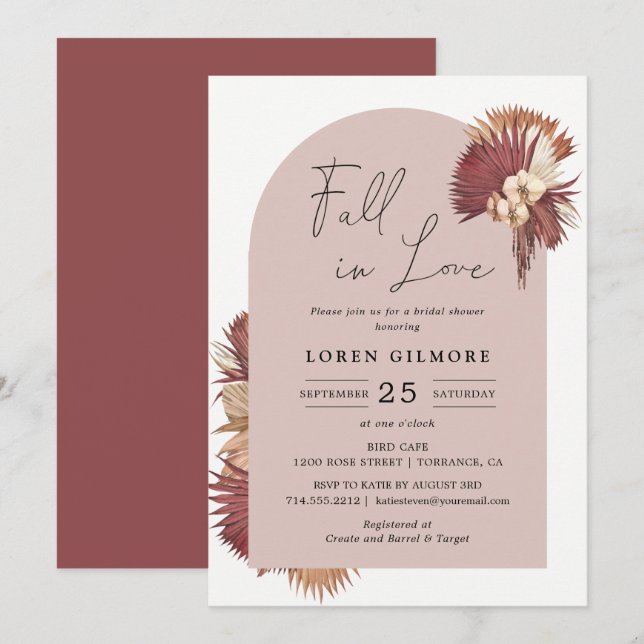 Invitation Boho Fall In Love Feuille séché Fête des mariées (Devant / Derrière)