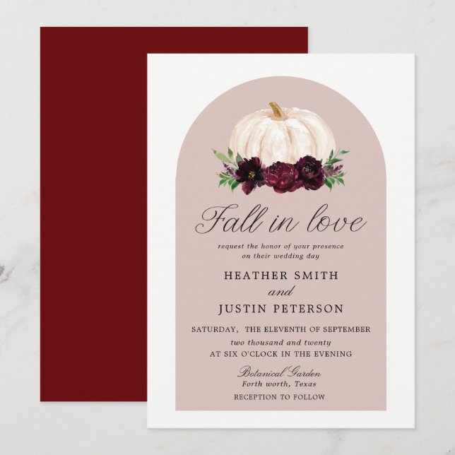Invitation Boho Fall In Love Floral Citrouille Mariage (Devant / Derrière)