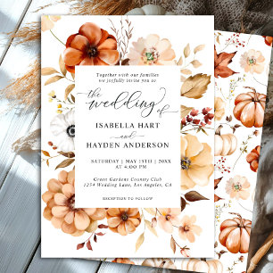 Invitation Boho Fall Rust Beige Floral Citrouille Mariage