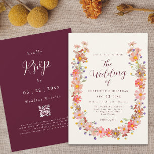 Invitation Boho Fall Rustique Floral QR Code Mariage