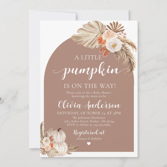 Invitation Boho Fall Un Petit Baby shower Citrouille Invitati (Devant)
