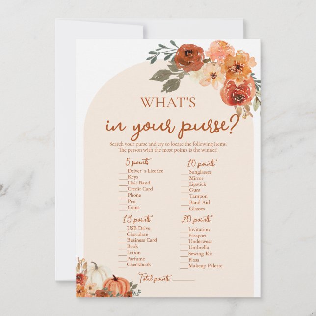 Invitation Boho Fall What's In Your Purse Fête des mariées Je (Devant)