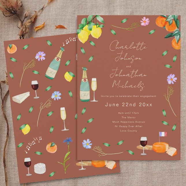 Invitation Boho Fall Wine & Cheese Engagement Party (Boho chic fall wine and cheese wedding engagement party terracotta invitation Autumn colors oranges)