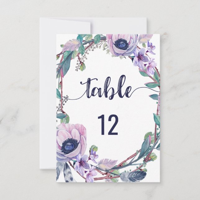 Invitation Boho Feather & Floral Wreath Numéro de Mariage (Devant)