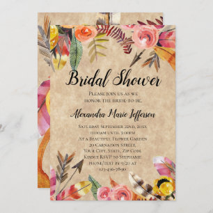 Invitation Boho Feathers Flèches Fleurs Mariage rustique