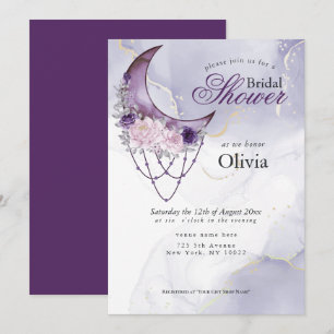 Invitation Boho Fête des mariées Crescent Violet Lune Mandala