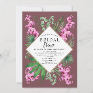 Invitation Boho Fête des mariées Tropical Floral QR Code Viol