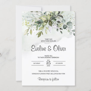 Invitation Boho feuillage vert eucalyptus pastel mariage