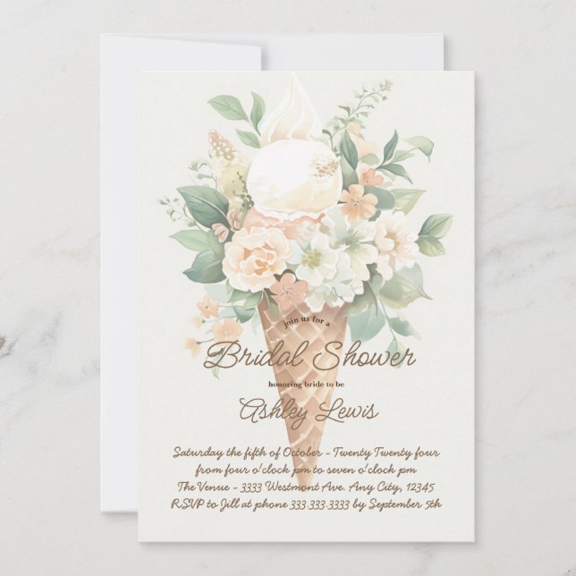 Invitation Boho fleur cône crème glacée, Crème glacée verte (Devant)