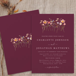 Invitation Boho Fleur de Printemps Automne Bourgogne Rose Pâl
