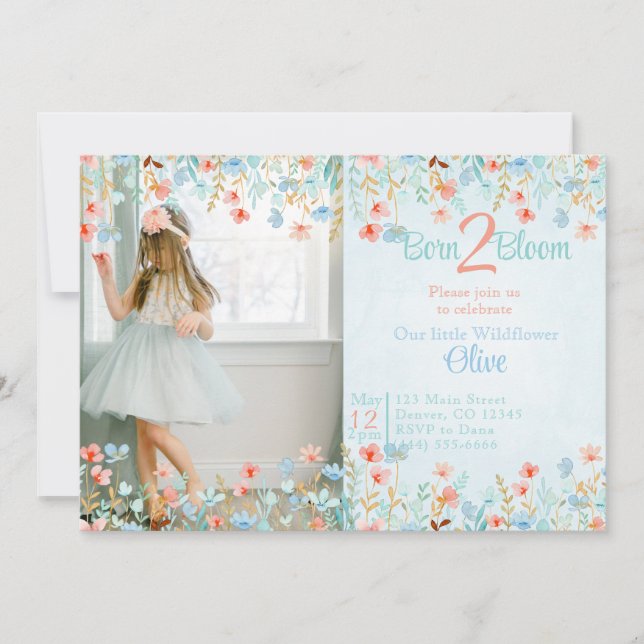 Invitation Boho Fleur sauvage aquarelle Anniversaire Invitati (Devant)