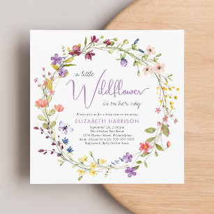 Invitation Boho Fleur sauvage Aquarelle bébé fille douche